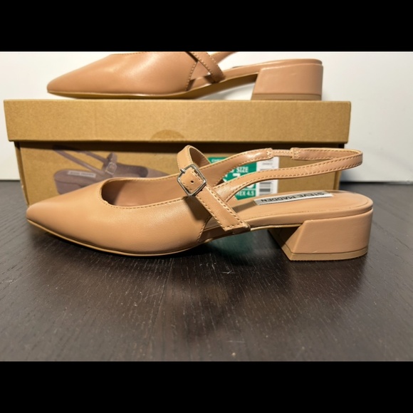 Steve Madden Christyy Leather Pointed Toe Slingback Block Heel Shoes Tan 7.5M - Picture 7 of 16